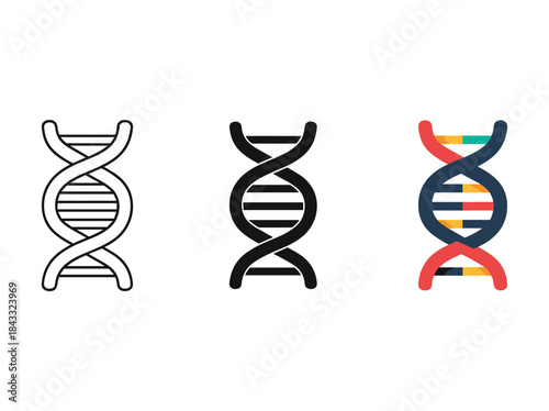 Dna double helix structure icons in different styles