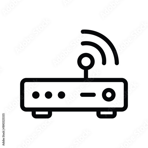 Minimalist wireless router icon with signal waves, representing internet connection, WiFi network, data transmission, and home or office connectivity