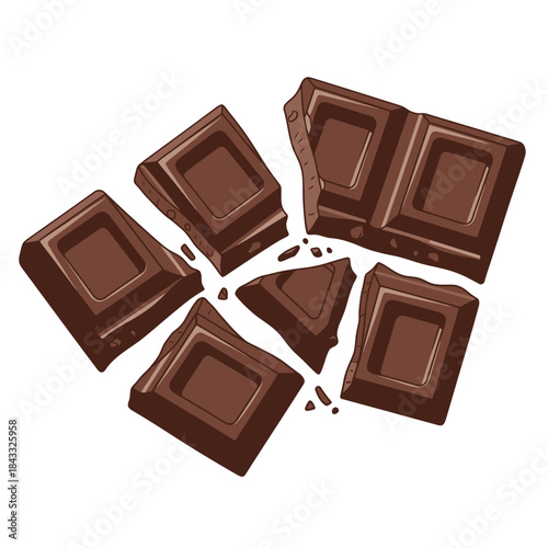Broken Dark Chocolate Bar Pieces Illustration