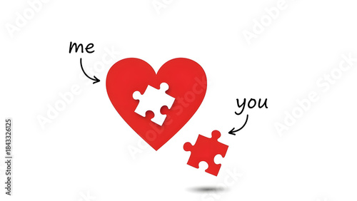Red heart puzzle piece vector illustration symbolizing romantic passion and feeling for a Valentines Day card logo