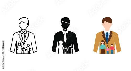 Different representations of businessmen with their teams