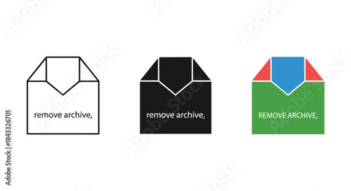Envelope icon set with remove archive text