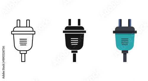 Set of electric plug icons in different style and color