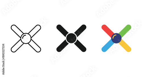 Three different style cross icons with four blades