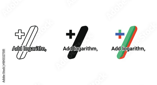 Logarithm icon set with add symbol in various styles