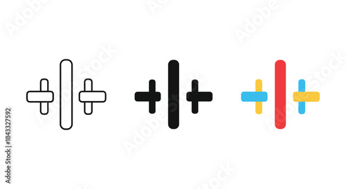 Addition sign icon set in different style