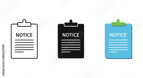 Notice board icons in different colors and styles