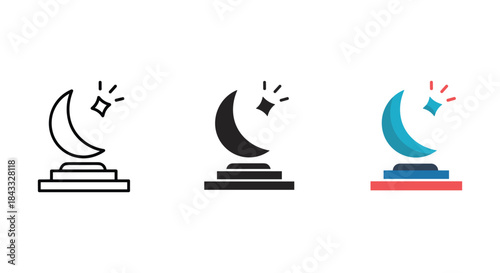 Crescent moon icon set with various color schemes
