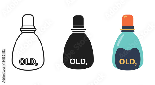 Three old perfume bottles with different designs and colors