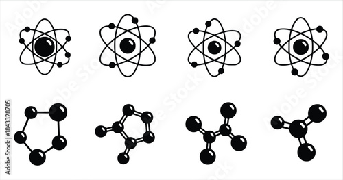 silhouette of collection of atomic and molecular structure