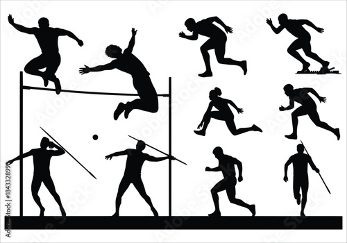 silhouettes of athletes competing in various track and field