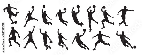 diverse basketball player silhouettes in action silhouette