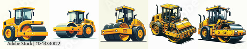 vector road roller white background flat design
