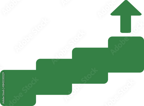 ステップアップする階段と上向き矢印のビジネス(緑)