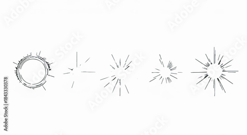 Hand Drawn Black Comic Book Style Sunburst and Explosion Effect Vector Elements Set
