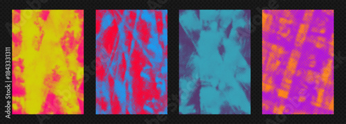 Grunge punk overlay with halftone paper texture distressed paint strokes for edgy poster with design urban paper street art graphics abstract retro pop art vector illustration set