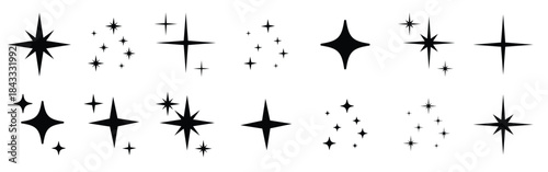 Shine sparkle star icon set