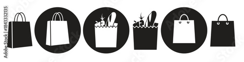 shopping bag icon set black and white symbols