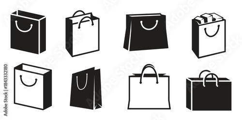 shopping bag icons set black on a white background 