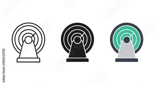 Set of simple signal tower icons in different colors and styles