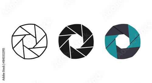 Camera aperture icons in different colors and styles