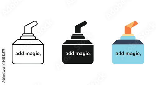 Three bottles with add magic label and different colors