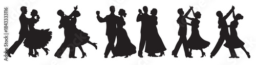  silhouettes of couples ballroom dancing elegant poses