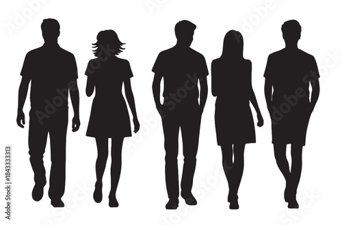  silhouettes of people walking in a line 