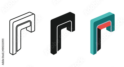 Three dimensional geometric shapes in different colors and styles