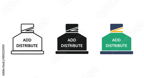 Add distribute bottle icon set in different colors