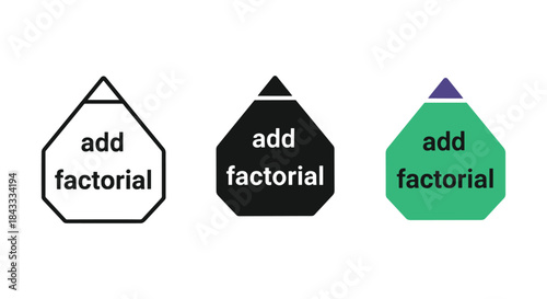 Add factorial icon set with different colors and outlines