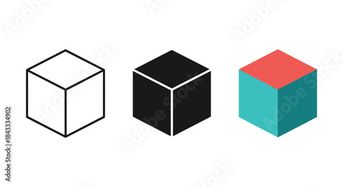 Three 3d cubes with different colors and shading