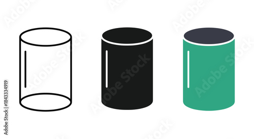 Three cylindrical shapes in different colors and styles