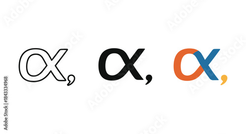 Photography Different styles of alpha symbol on white background