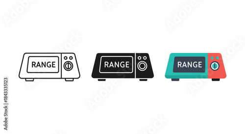 Range cooker icon set in different colors and styles