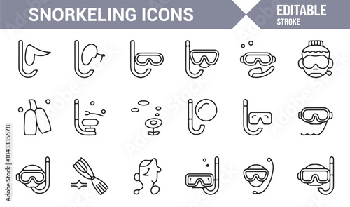 Snorkeling gear and sea activity outline symbols