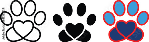 Heart shape pet paw footprint love sign