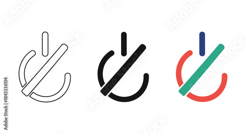 Power button symbols in different styles and colors