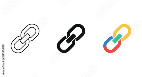 Chain link icon set in various styles and colors