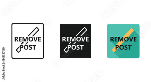 Remove post icon set with hammer illustration