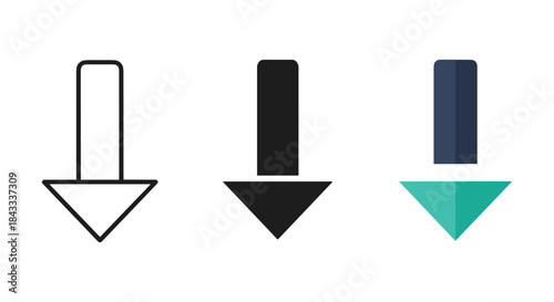 Set of three different style down arrow icons
