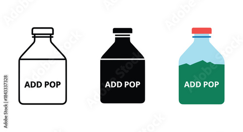 Three bottles with add pop label in different styles