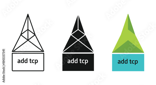 Three pyramid shapes with different colors and add tcp label