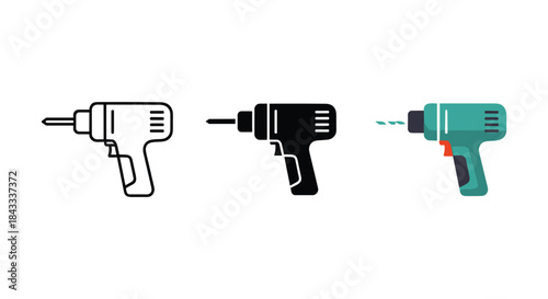 Drill machine icon set in different style