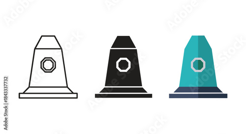 Three different colored traffic cones