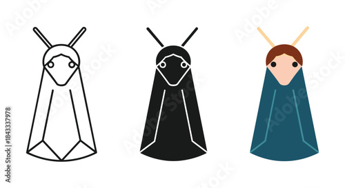 Simple illustration of three people wearing blanket with antennae on head