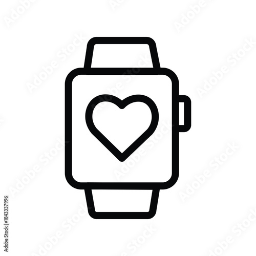 Minimalist smartwatch icon with a heart symbol on the screen, representing health monitoring, heart rate tracking, fitness, and wearable technology