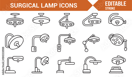 Operating room surgical lamps linear icon collection