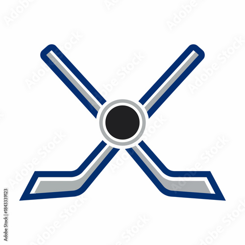 Crossed hockey sticks and puck sport emblem vector logo