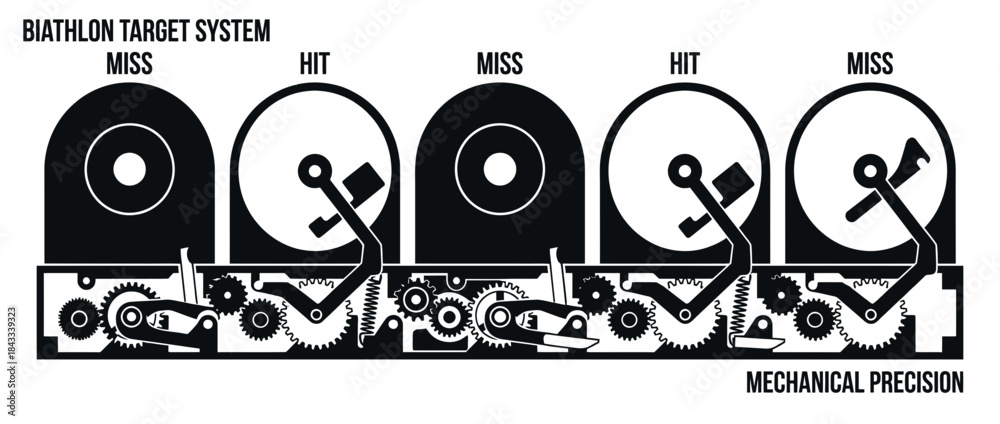 Obraz premium Biathlon target system mechanism showing hit and miss results vector illustration